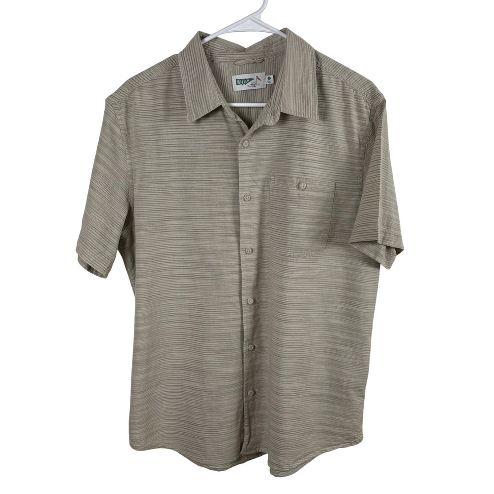 Wellen Short-Sleeve Button-Down Shirt Men's L Khaki Tan Cotton Gorpcore Surfer